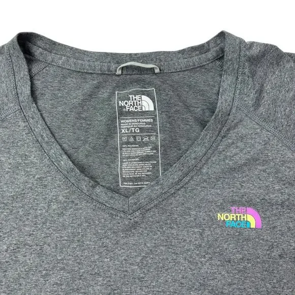 The North Face Women's XL XLARGE Flash Dry Short Sleeve V-Neck Gray W/Front Logo - Picture 15 of 16